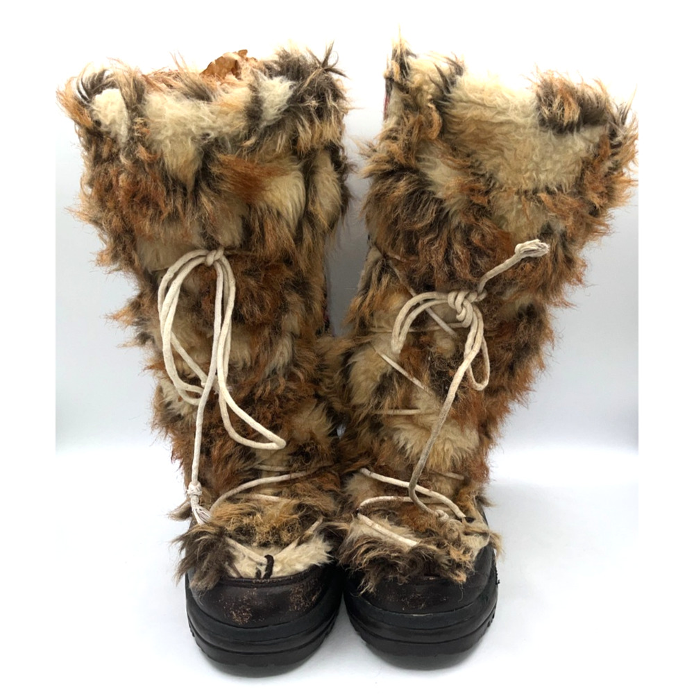 Muk Luks Women's Red Tan Knit Design Snow Boots Faux Fur Lined Size 9 Tan/Beige